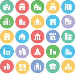 Set of Buildings Bold Line Icons

