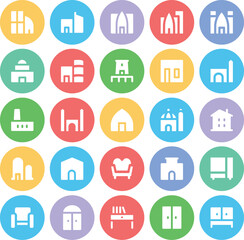 Pack of Residential Buildings Bold Line Icons

