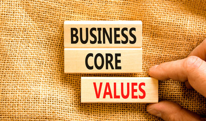 Business core values symbol. Concept words Business core values on wooden block. Beautiful canvas...