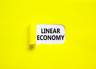 Linear economy symbol. Concept words Linear economy on beautiful white paper. Beautiful yellow background. Business linear economy concept. Copy space.