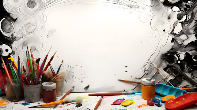 Messy art studio pencils and scribble