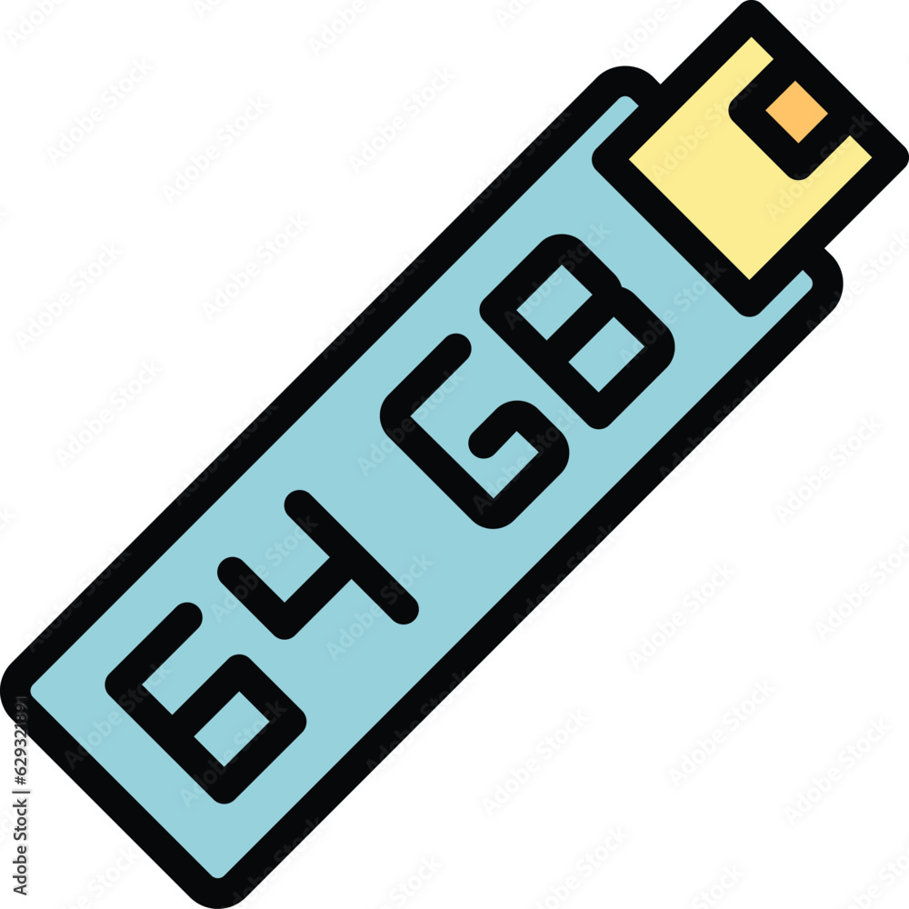 Aufkleber usb flash icon outline vector. data memory. cd megabyte color flat