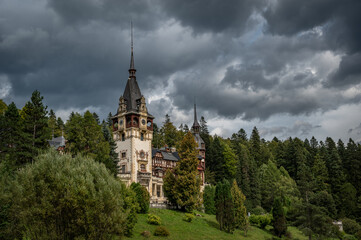 Fototapeta na wymiar Peles Castle, Sinaia, Prahova County, Romania: Famous Neo-Renaissance castle in the Carpathian Mountains, Europe