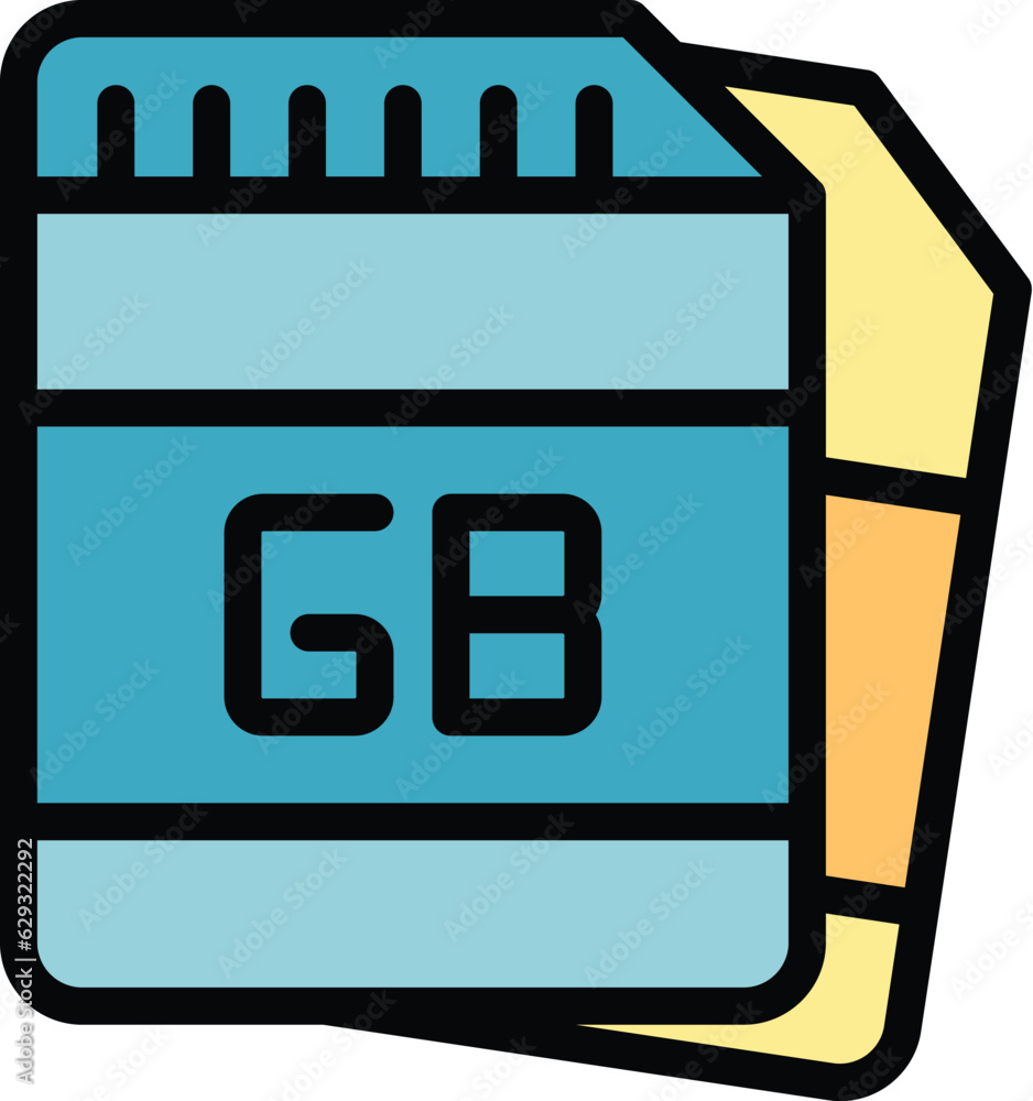 Poster sd gb icon outline vector. data megabyte. data memory color flat