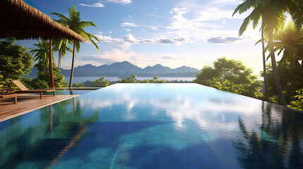 Fototapeta na wymiar A luxurious infinity pool at a tropical resort on a sunny day.