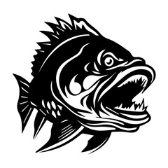 black icon of angry piranha. flat vector illustration.