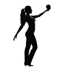 Girl playing bowling sport silhouette

