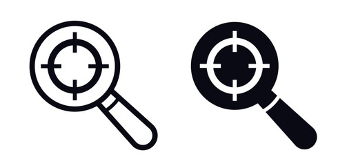 Magnifying glass with search target crosshair icon