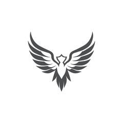 Modern and Minimalist Phoenix Logo Concept, Black Phoenix Logo isolated on background, Phoenix Flying with open wings abstract shape logo template, Phoenix Logo design Concept for tshirt print design