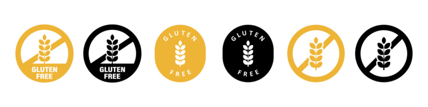 Gluten free sticker, label or template set. Gluten-free icon sign. Diet concept. Healthy eating. Natural and organic foods. Vector set