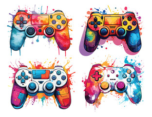 Hand drawn colorful video game controller collection