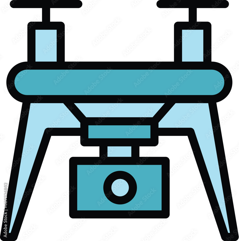 Poster aerial copter icon outline vector. camera drone. control web color flat