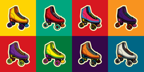 Original vector illustration in vintage style. Vintage roller skates. T-shirt design. A design element.