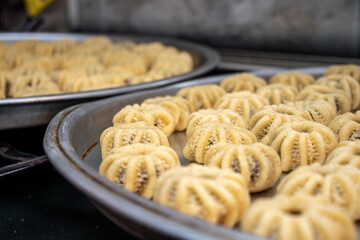 Process of making arabic cookies and kahk for islamic eid after ramadan