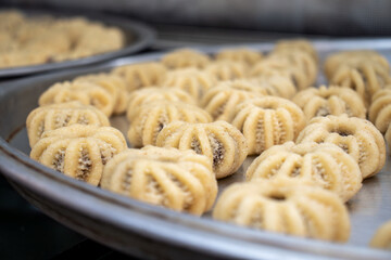 Process of making arabic cookies and kahk for islamic eid after ramadan