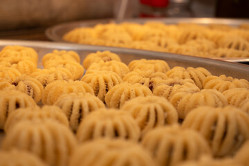 Process of making arabic cookies and kahk for islamic eid after ramadan