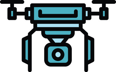 Flight drone icon outline vector. Camera vehicle. Video propeller color flat