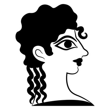 recommend clip art: Head of Cretan Minoan girl. Female portrait in profile. Pretty woman or goddess. La Parisienne fresco from Knossos. Black and white silhouette.