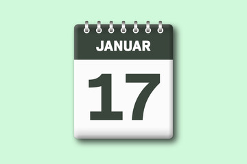 17. Januar - Die Kalender Illustration zeigt ein Kalenderblatt auf gr?nem Hintergrund. Siebzehnter Tag vom Monat Januar