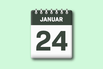 24. Januar - Die Kalender Illustration zeigt ein Kalenderblatt auf gr?nem Hintergrund. Vierundzwanzigster Tag vom Monat Januar