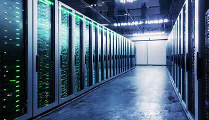 Data center in server room with server racks - obrazy, fototapety, plakaty