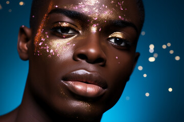 black young man with glitter make up close up portrait - Powered by Adobe
