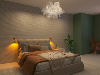Bedroom interior 3d render, 3d illustration