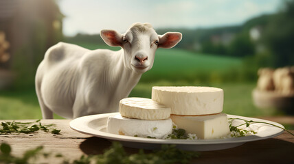 Goat cheese,  farmland, goats, agriculture, homemade goat cheese, locally produced, dairy product, white goats, in front of a field, grass, farm, mountain, goat milk, agriculture