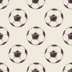 Pattern of soccer balls in hand draw style for print and design. Vector illustration.