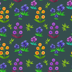 Bright summer floral pattern. Watercolor illustration, drawing for fabric.