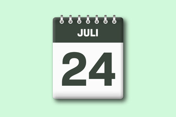 24. Juli - Die Kalender Illustration zeigt ein Kalenderblatt auf gr?nem Hintergrund. Vierundzwanzigster Tag vom Monat Juli