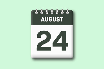 24. August - Die Kalender Illustration zeigt ein Kalenderblatt auf gr?nem Hintergrund. Vierundzwanzigster Tag vom Monat August