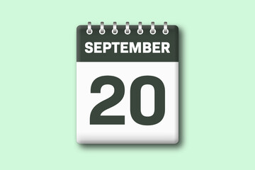 20. September - Die Kalender Illustration zeigt ein Kalenderblatt auf gr?nem Hintergrund. Zwanzigster Tag vom Monat September