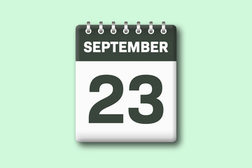 23. September - Die Kalender Illustration zeigt ein Kalenderblatt auf gr?nem Hintergrund. Dreiundzwanzigster Tag vom Monat September