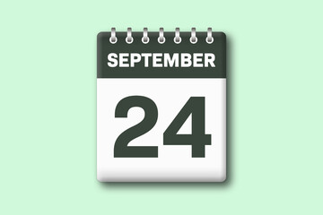 24. September - Die Kalender Illustration zeigt ein Kalenderblatt auf gr?nem Hintergrund. Vierundzwanzigster Tag vom Monat September