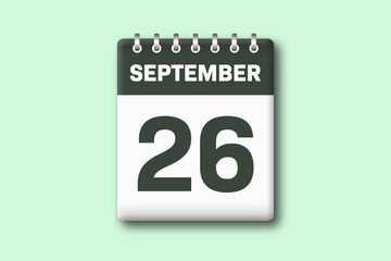 26. September - Die Kalender Illustration zeigt ein Kalenderblatt auf gr?nem Hintergrund. Sechsundzwanzigster Tag vom Monat September