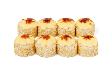 crunch rolls on white background for restaurant menu, studio shooting 2