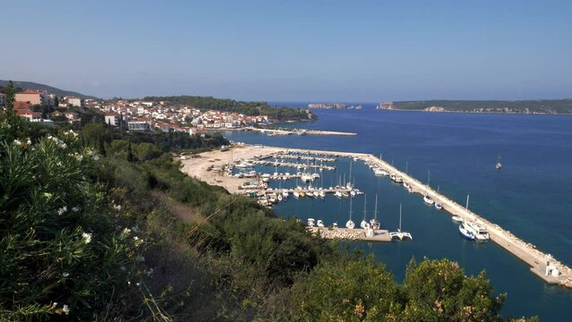 Panorama view of seaside greek city Pylos in Peloponnese, Messinia.