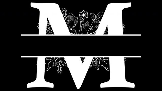 Letter M Floral Monogram Animated, with ALPHA Channel (Transparent Background) In 4K Resolution