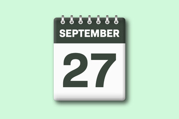 27. September - Die Kalender Illustration zeigt ein Kalenderblatt auf gr?nem Hintergrund. Siebenundzwanzigster Tag vom Monat September