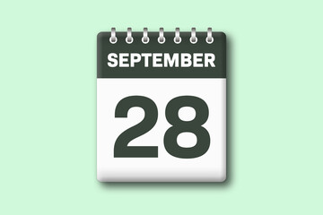 28. September - Die Kalender Illustration zeigt ein Kalenderblatt auf gr?nem Hintergrund. Achtundzwanzigster Tag vom Monat September