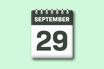 29. September - Die Kalender Illustration zeigt ein Kalenderblatt auf gr?nem Hintergrund. Neunundzwanzigster Tag vom Monat September