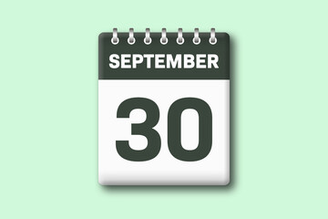 30. September - Die Kalender Illustration zeigt ein Kalenderblatt auf gr?nem Hintergrund. Drei?igster Tag vom Monat September