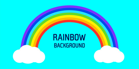  Rainbow and white clouds set on light blue background in flat style Vector illustration