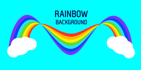  Rainbow and white clouds set on light blue background in flat style Vector illustration