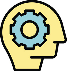 Gear skill icon outline vector. Stress therapy. Support effort color flat