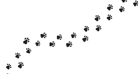 Paw vector foot trail print of cat. Dog, puppy silhouette animal diagonal tracks for t-shirts, backgrounds, child prints and etc.