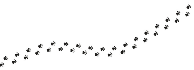 Paw vector foot trail print of cat. Dog, puppy silhouette animal diagonal tracks for t-shirts, backgrounds, child prints and etc.