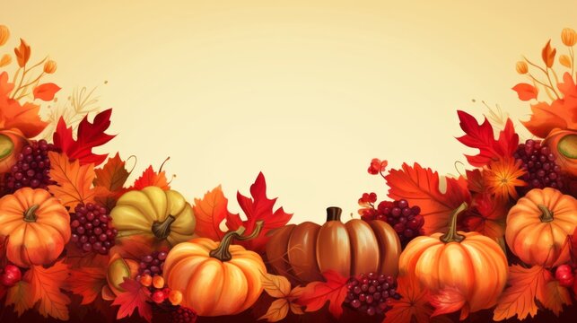 fall Halloween background with pumpkins and leaves