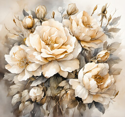 Ideal picture for the interior poster.  Flowers in beige tones. generative AI